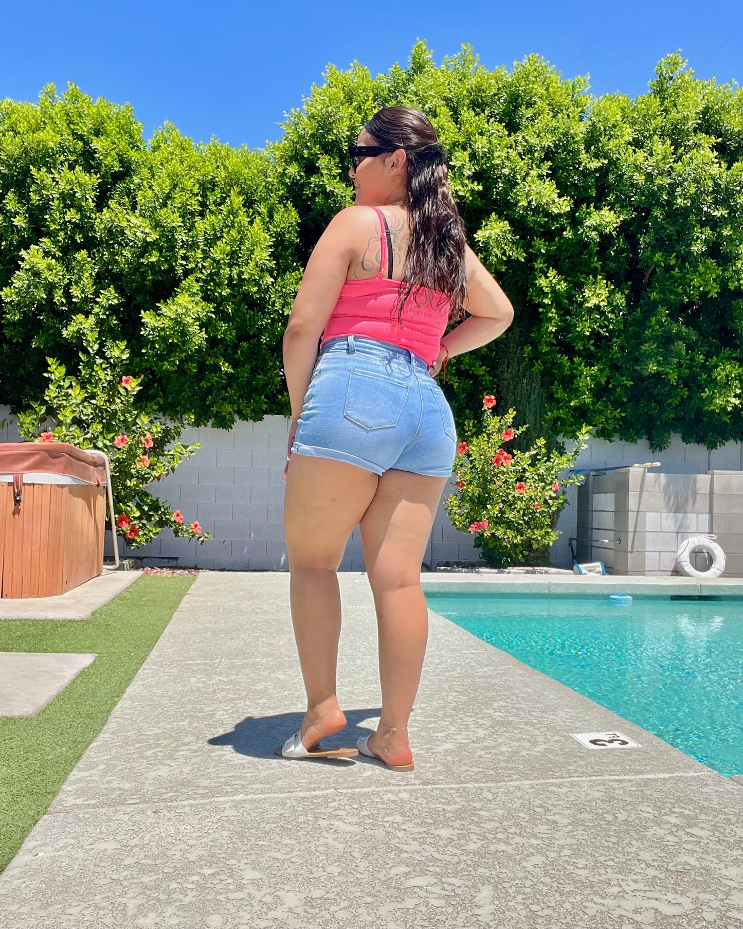 Claudia - Light Wash High Waisted Denim Shorts