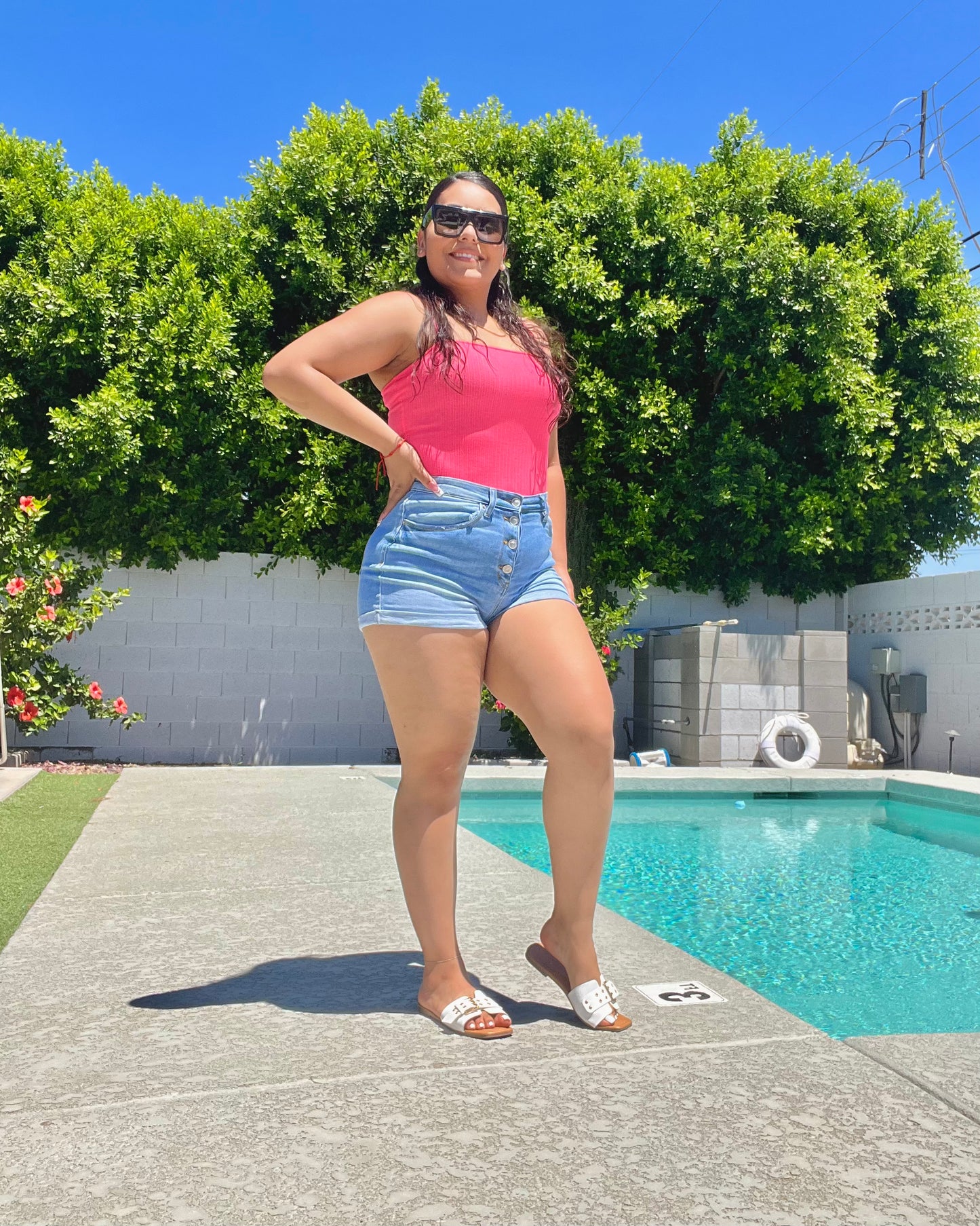 Claudia - Light Wash High Waisted Denim Shorts