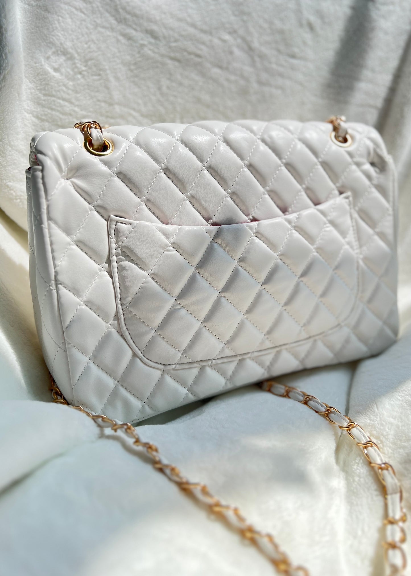 White Quilted Bag - Large
