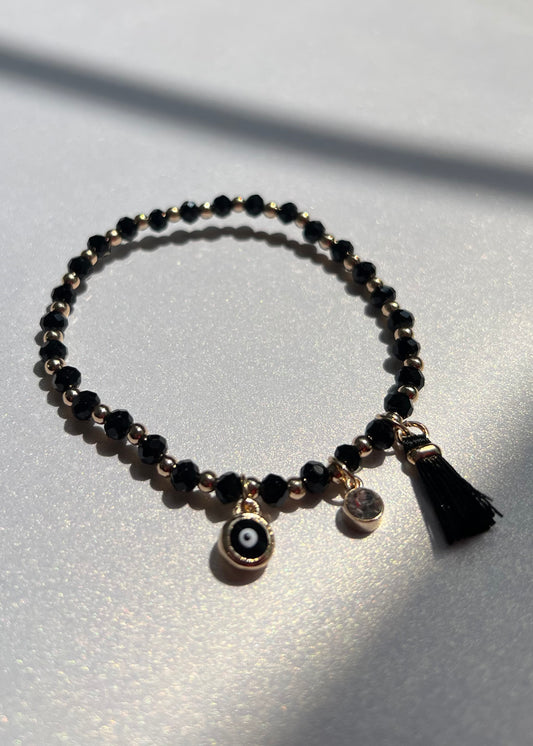 Evil Eye Charm Bracelet - Black/Gold