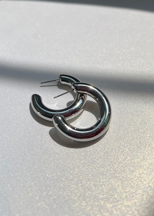 Silver Pipe Hoop Earrings