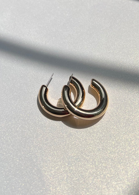 Gold Pipe Hoop Earrings