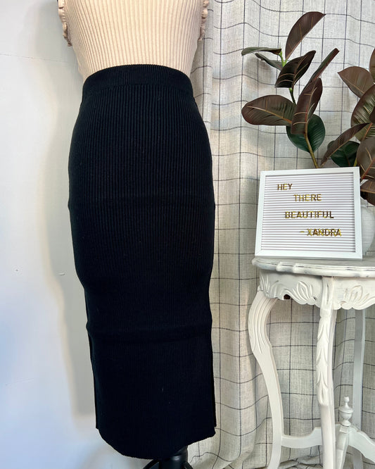 HEIDI RIBBED SKIRT - BLACK