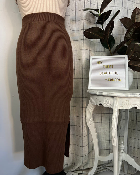 HEIDI RIBBED SKIRT - LIGHT BROWN