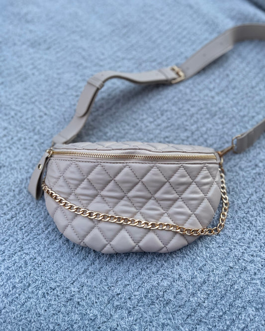 QUILTED FANNY PACK - BEIGE