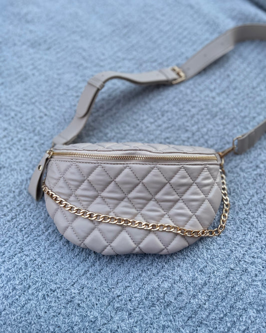 QUILTED FANNY PACK - BEIGE